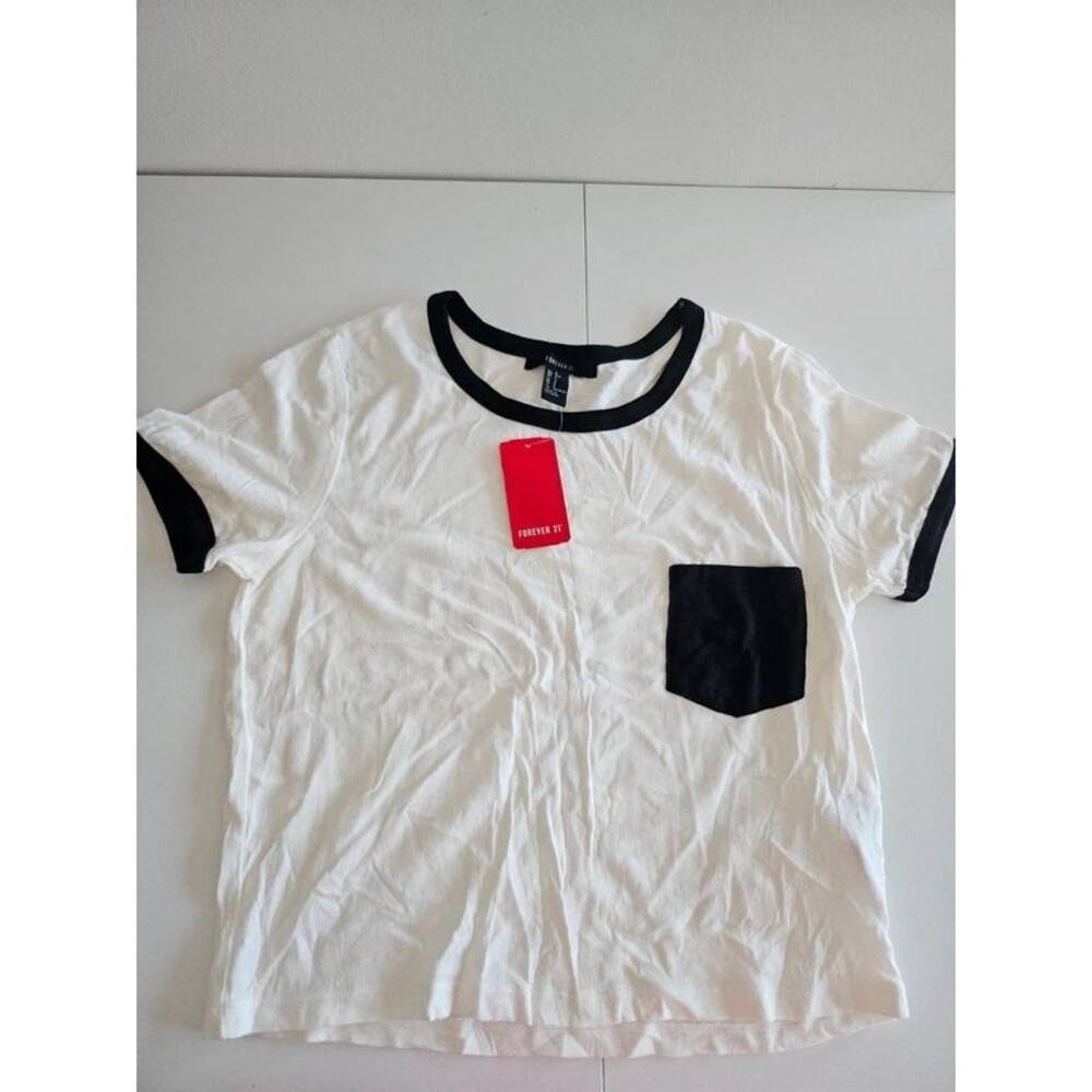 NEW White and Black Baby Tee Shirt Small